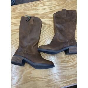 Dingo Ladies 9M Brown Leather Pull On Mid Calf Block Round Toe Riding Boots S30